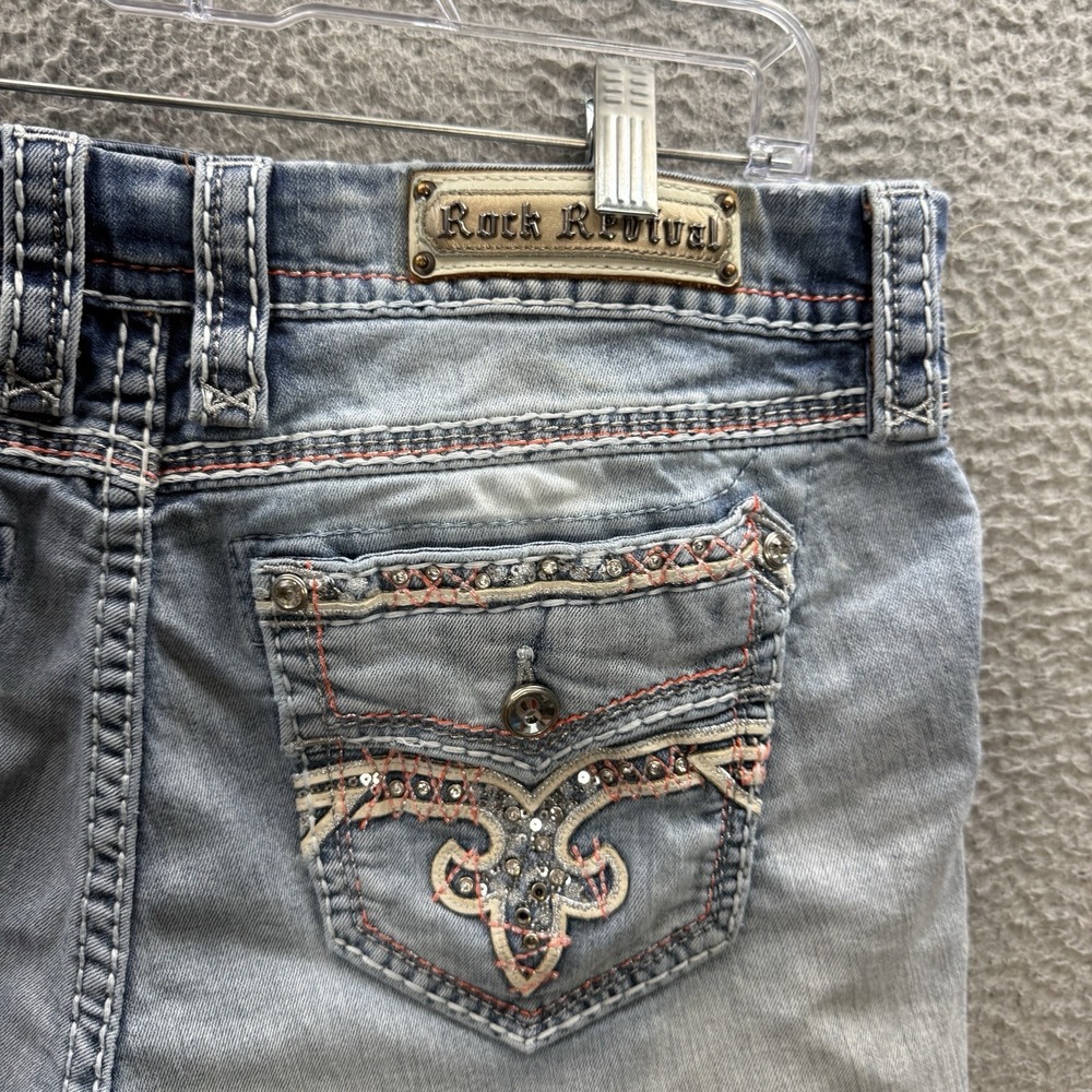 Rock Revival Shorts Womens 32 Blue Clair Easy Short Thick Stitch Distressed - Picture 7 of 13